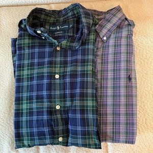 Lot Of 2 Ralph Lauren Long Sleeve Button Down Plaid  Men's L Classic Fit